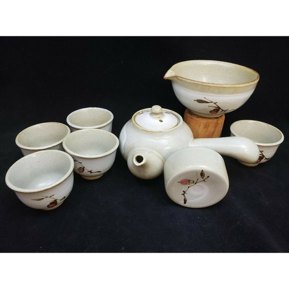 Japanese Kyusu Tea Set with Teapot, 5 Cups, Spouted Bowl, Small Dish - Picture 1 of 14